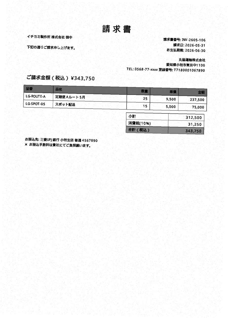 入力例：スキャンした請求書PDF